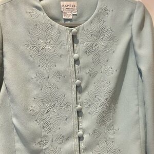 Adrianna Papell Pale Blue Embroidered skirt suit Jacket